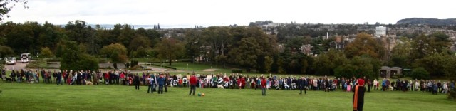 Long line of people on the path