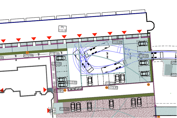 This difficult turning manoeuvre is the only way for a refuse vehicle to get around the site